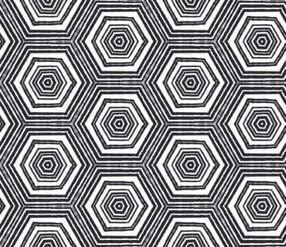 Tiled watercolor pattern. Black symmetrical kaleidoscope background. Hand painted tiled watercolor seamless. Textile ready bizarre print, swimwear fabric, wallpaper, wrapping.