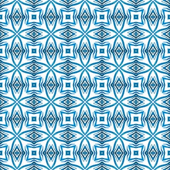 Ikat repeating swimwear design. Blue extra boho chic summer design. Watercolor ikat repeating tile border. Textile ready imaginative print, swimwear fabric, wallpaper, wrapping.