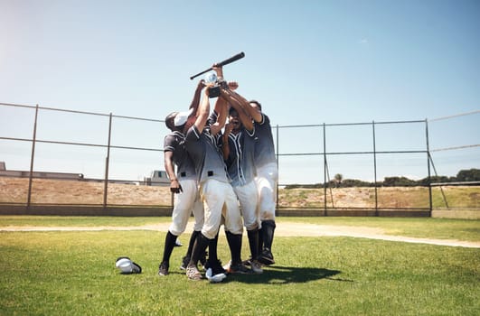 See what happens when you play as a team. a group of young baseball players celebrating after winning a game