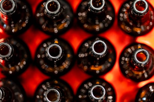 empty glass beer bottles in brewery. High quality photo