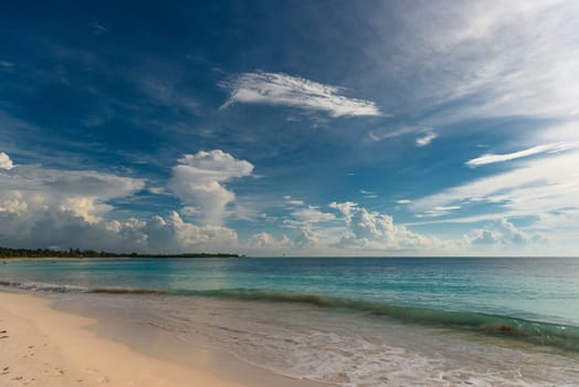 Sea shore on the Caribbean beach in the Area Hoteleria in Cancun Quintana Roo Mexico.