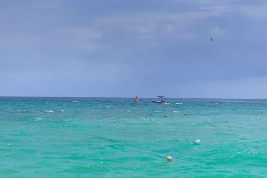 Sea shore on the Caribbean beach in the Area Hoteleria in Cancun Quintana Roo Mexico.