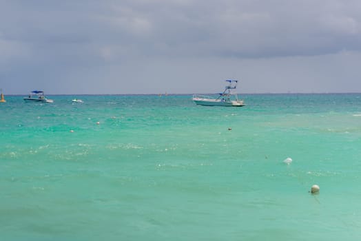 Sea shore on the Caribbean beach in the Area Hoteleria in Cancun Quintana Roo Mexico.