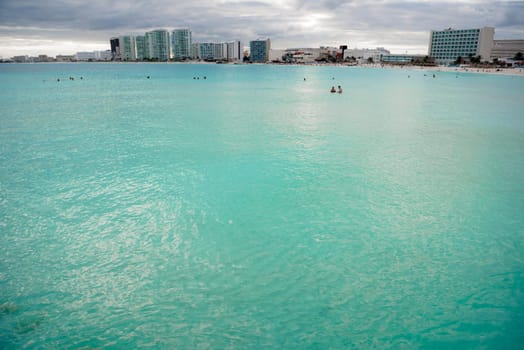 Sea shore on the Caribbean beach in the Area Hoteleria in Cancun Quintana Roo Mexico.