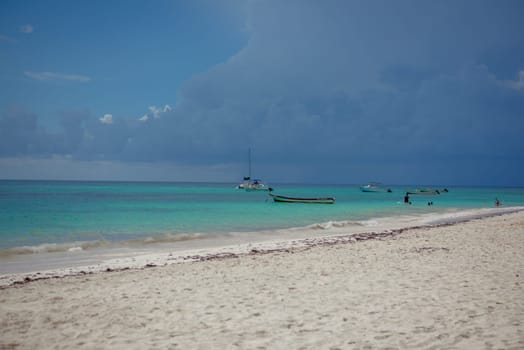 Sea shore on the Caribbean beach in the Area Hoteleria in Cancun Quintana Roo Mexico.