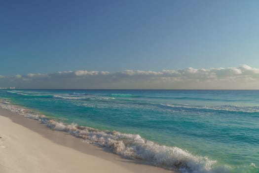 Sea shore on the Caribbean beach in the Area Hoteleria in Cancun Quintana Roo Mexico.