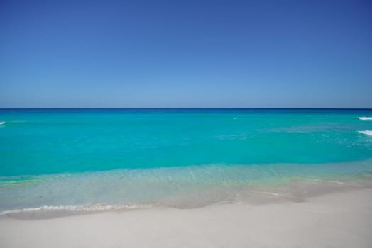 Sea shore on the Caribbean beach in the Area Hoteleria in Cancun Quintana Roo Mexico.