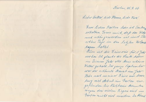 BERLIN, GERMANY, SEPTEMBER 26: Hand writing page - latin text. Letter in German, September 26, 1966.