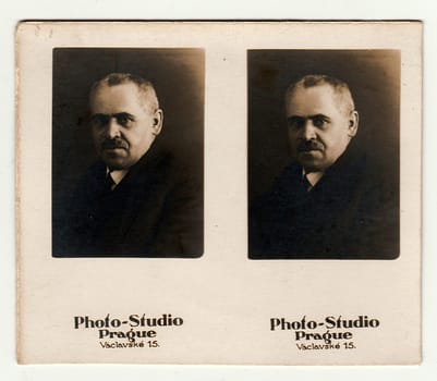 PRAGUE, THE CZECHOSLOVAK REPUBLIC, 1925: Vintage studio portrait of man, 1925.