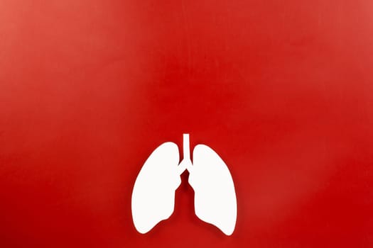 Lungs paper cutting symbol on red background, copy space, concept of world TB day, banner background design, respiratory diseases, lung cancer awareness, Healthcare, World tuberculosis day