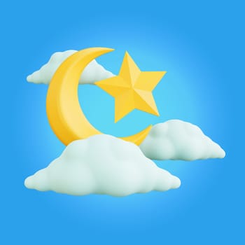 3d rendering moon and star ramadan icon