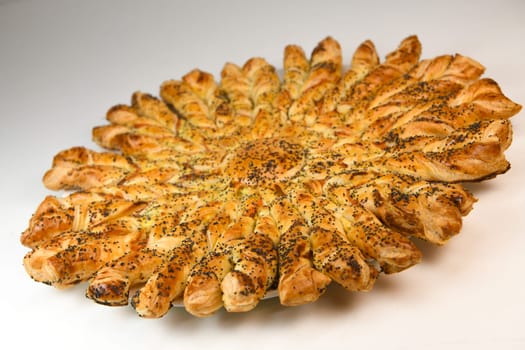 Sun recipe in puff pastry with smoked salmon and boursin cheese. High quality photo