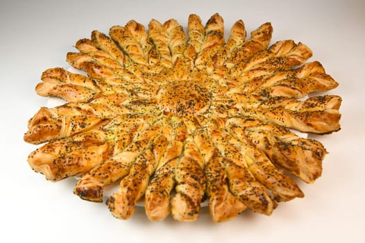 Sun recipe in puff pastry with smoked salmon and boursin cheese. High quality photo