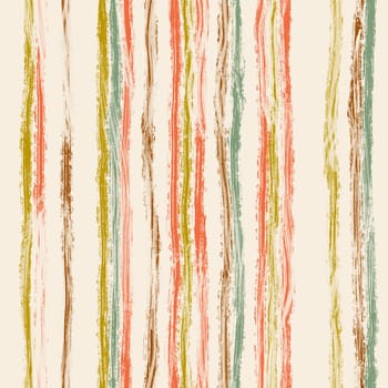 Hand drawn seamless pattern with vertical blurry stripes in yellow orange green color on beige background. Abstract geomentric mid century modern style, irregular liquid lines, minimalist design for wallpaper textile
