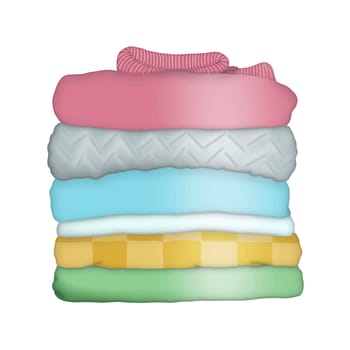 Stack of folded wool knitted clothes or blankets. Warm cozy blankets isolated clipart. Winter Clipart for jounal design, planner sticker, pattern, background, invitations, greeting cards, sublimation.