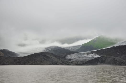 Falljokull glacier in the fog in Iceland