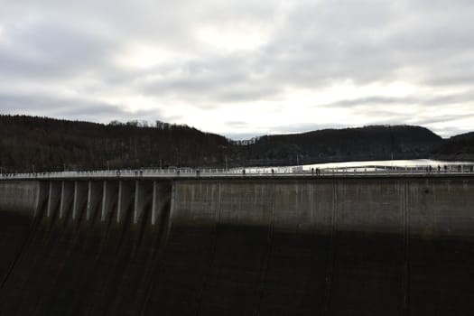 Dam wall of the Rappbode Dam near Elbingerode in the Harz Mountains, Germany