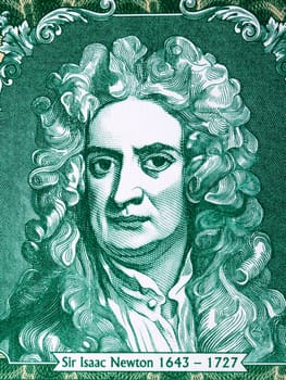 Isaac Newton a closeup portrait from money