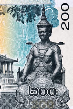 Statue of King Sisowath at the National Museum of Cambodia from money - 200 riel
