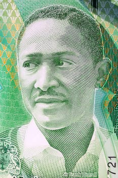 Frank Worrell a portrait from Barbadian money - 5 dollars