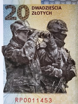 Polish soldiers a portrait from money - 20 zloty