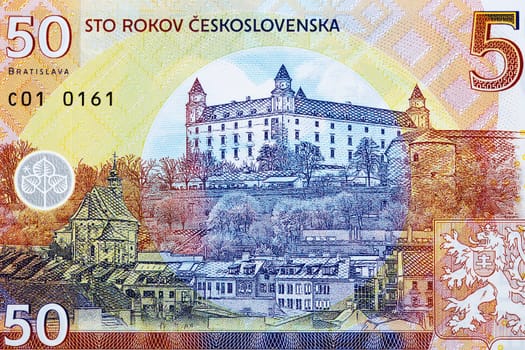 Bratislava city view and castle from Czechoslovak money