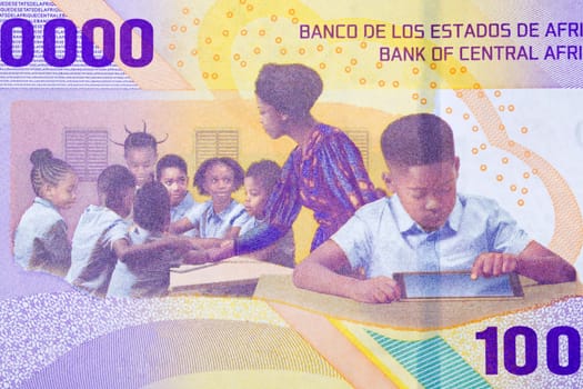 Classroom scene from Central African States money - 10000 Francs