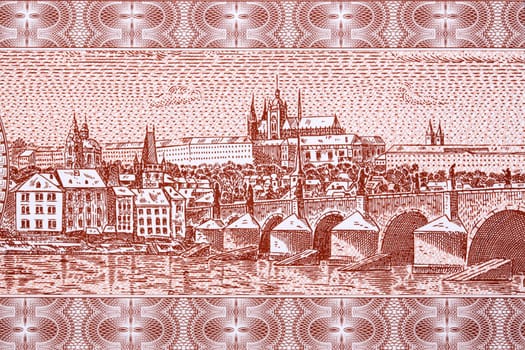 Prague city view from Czechoslovak money