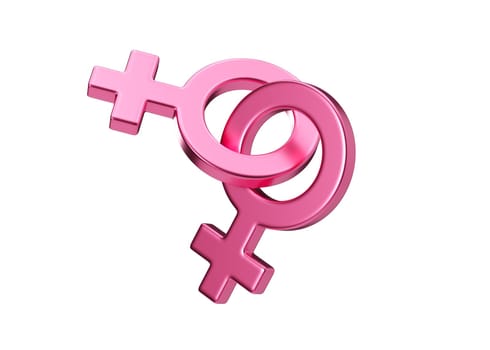 Two female sex symbols isolated on white background. Venus symbol for women. Gender sign. Love, LGBT community. Lesbians couple, relationship. Diversity, homosexuality, equal marriage. 3D rendering