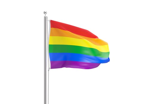 Rainbow flag isolated on white background. Symbol of LGBT community, include lesbians, gays, bisexuals and transgender people. Alternative love. Diversity, homosexuality, equal marriage. 3D rendering