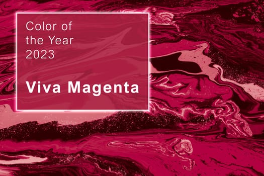 Viva Magenta - color of the year 2023. Trendy color sample. Beautiful toned surface with marble effect