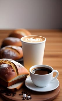 Hot Coffee And Bread. Coffee Break. High quality photo