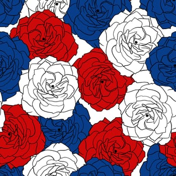 Hand drawn seamless pattern 4th of july patriotic Independence day floral rose flower print. Red blue white fourth july american us holiday design, usa america celebration