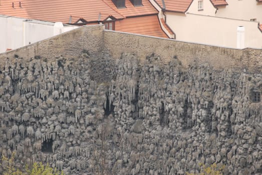 High angle shot of the textured wall of the Wallenstein Gardens in Prague, Czech Republic