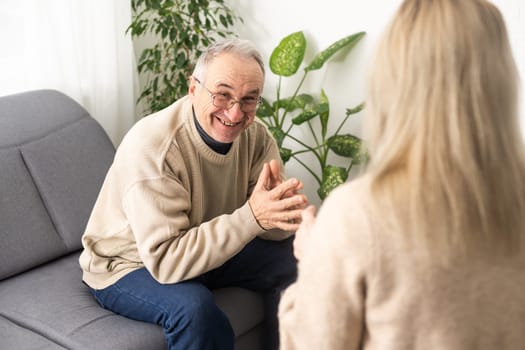 Caregiver psychologist console american senior people for mental health, geriatric psychology, Depressed senior man talking with female psychologist, desperate people, emotions sad, elderly worry,