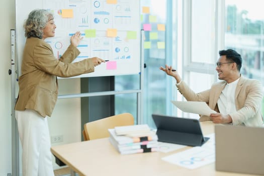 Asian entrepreneurs and business people meeting in a conference room in business planning, financial budget and investment risk assessment to analyze customer groups to increase company growth.