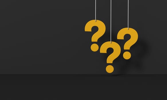 Yellow question mark at black Wall Background. FAQ Concept - 3D rendering.