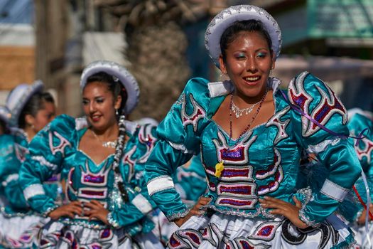 ARICA, CHILE - JANUARY 22, 2016: Caporales dance group performing at the annual Carnaval Andino con la Fuerza del Sol in Arica, Chile.