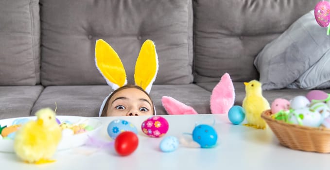 Happy Easter kid with eggs. Selective focus. Child.