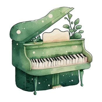 Piano Vibrant Green Watercolor Illustration Clipart illustration for design element, invitation card, sublimation, painting, wall art and more.