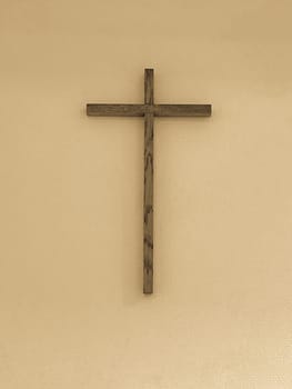 Concept or conceptual cross on background, texture with copy space for any text. metaphor 3d illustration for god, christ, christianity, religion, faith, saint, spiritual, jesus, faith, resurrection. christian wooden cross in a school classroom. A typical picture in German schools at the beginning of the 21st century, Europe. photo