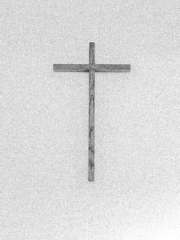 Concept or conceptual cross on background, texture with copy space for any text. metaphor 3d illustration for god, christ, christianity, religion, faith, saint, spiritual, jesus, faith, resurrection. christian wooden cross in a school classroom. A typical picture in German schools at the beginning of the 21st century, Europe. photo