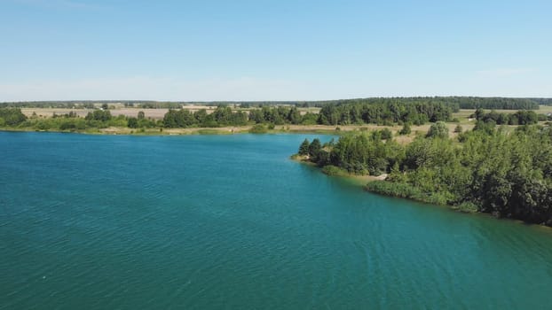 Urban Reservoir near the city. Drone video