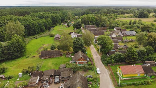 Aerial view of a Russian village on a summer day