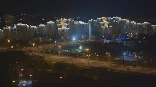 Streets of evening Minsk from above