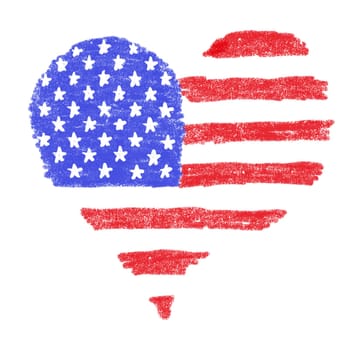 Hand drawn illustration of american flag heart. Design for patriotic 4th of july independence day celebration, us america symbol, stars and stripes, nationa country print in red blue white