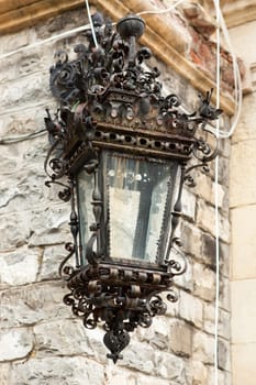 Street lamp from Peles Castle from Sinaia, Romania. Medieval castle