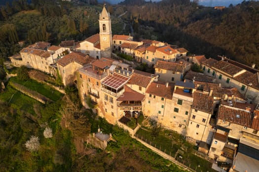 Aerial photographic documentation of the small village of Monteggiori in Versilia Tuscany 