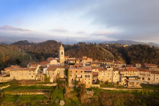 Aerial photographic documentation of the small village of Monteggiori in Versilia Tuscany 