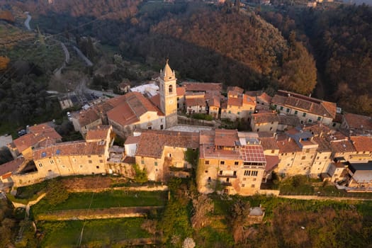 Aerial photographic documentation of the small village of Monteggiori in Versilia Tuscany 